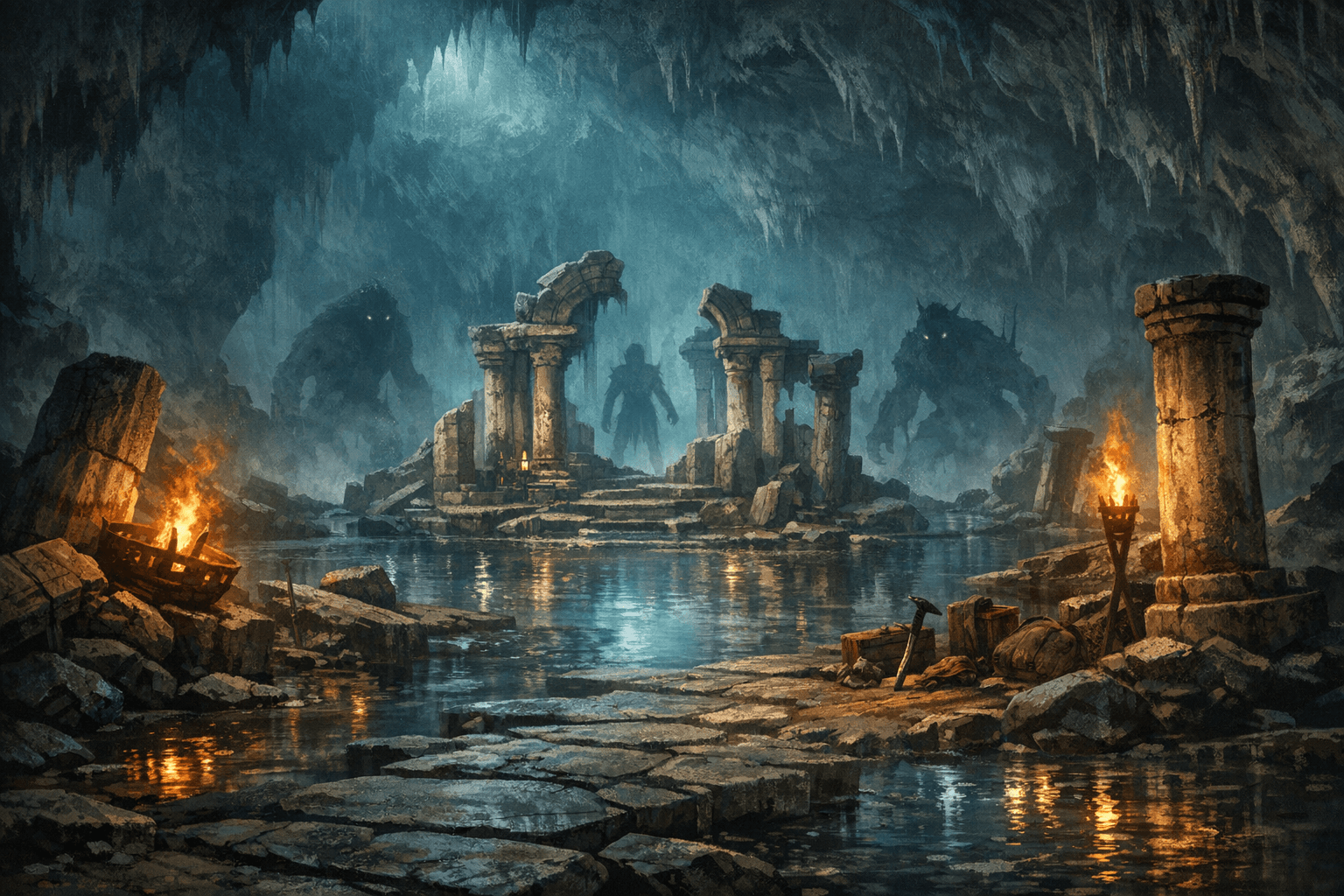 A cavern environment that fits an underground encounter.