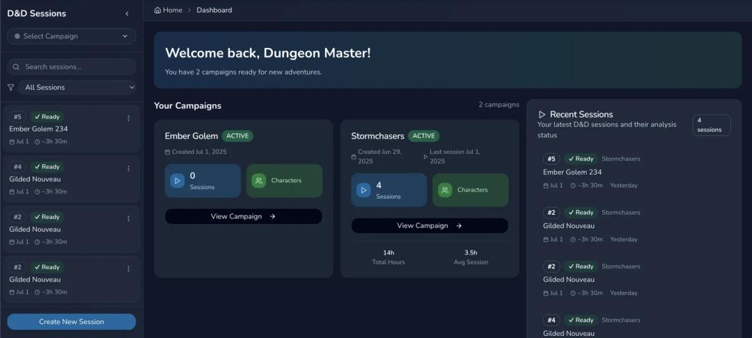 AI Session Notes Dashboard