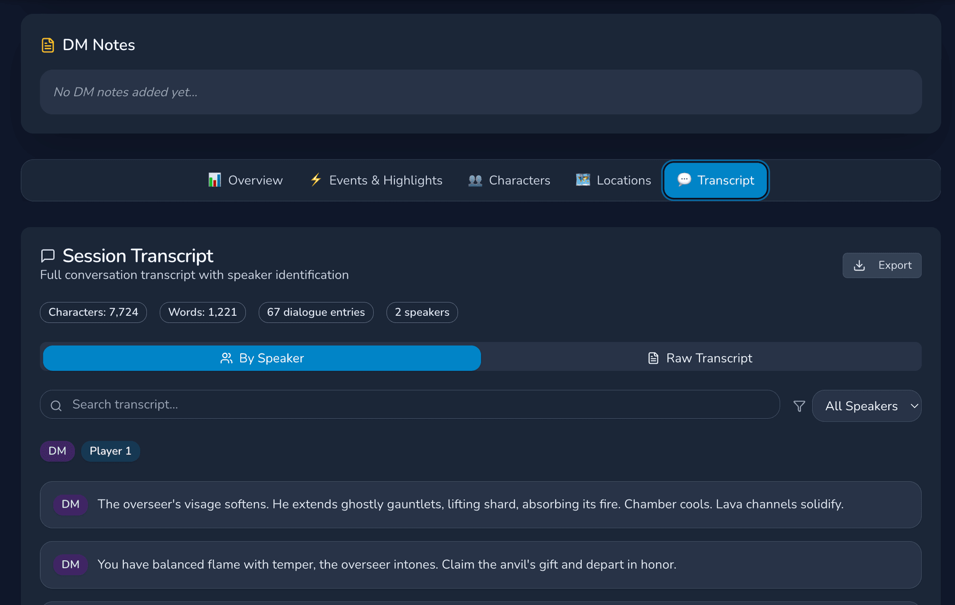 RPG Session Summary Transcription