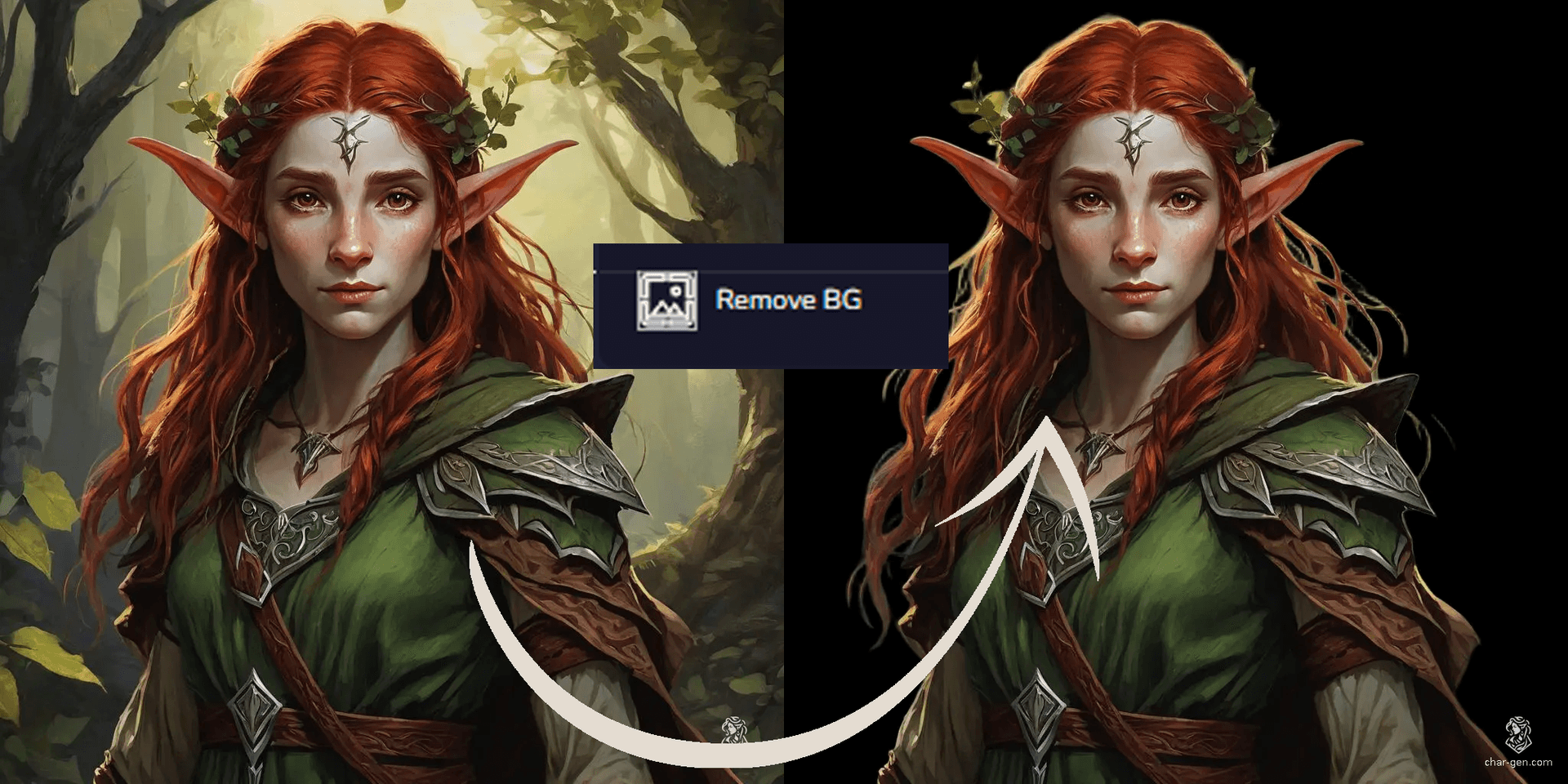 Character image before and after using background removal.