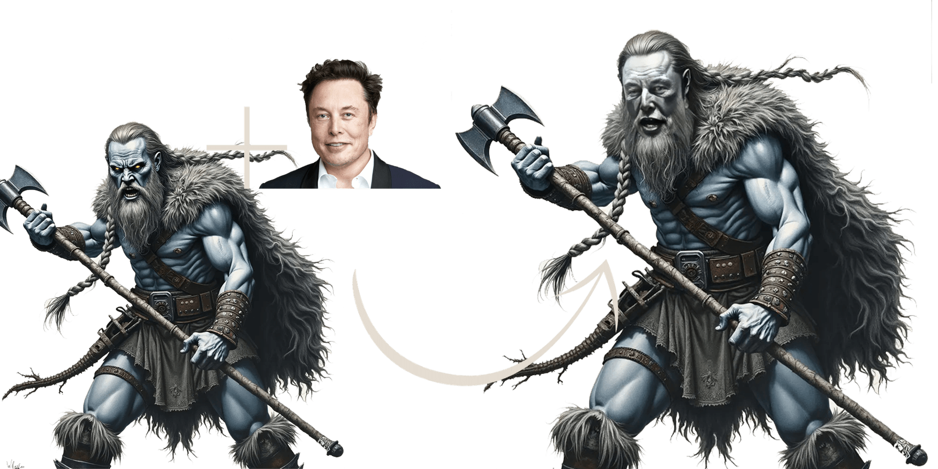 Face Swap example showing before and after replacing a character’s face.