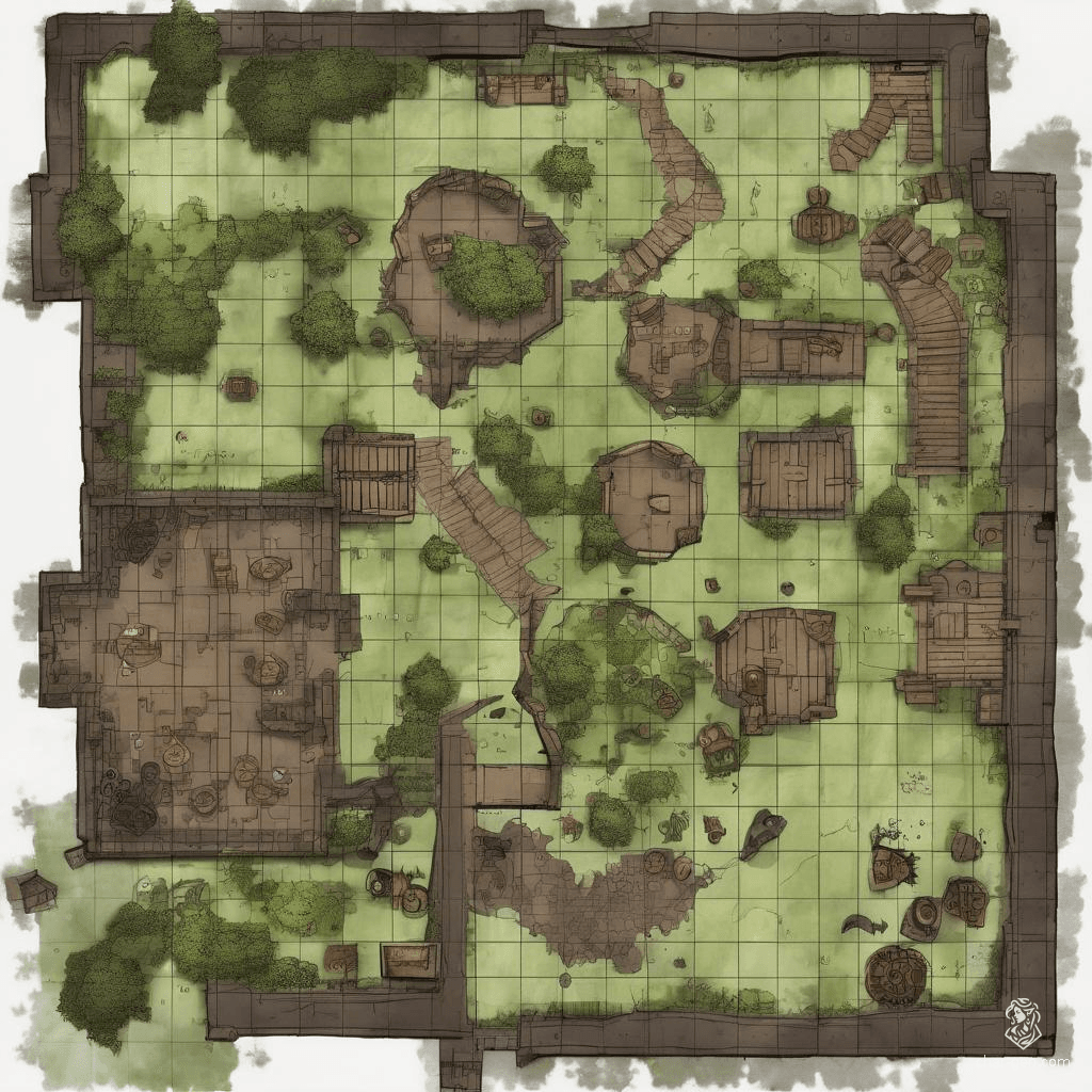 Nestled within the murky depths of a sprawling swamp, this dilapidated village shrouded in green and brown hues is home to weary souls. Crumbling huts surround a rickety tavern, its flickering lights promising refuge. But beware—hidden traps guard the village's secrets, while lurking shadows may harbor mischievous spirits or bandit raiders.