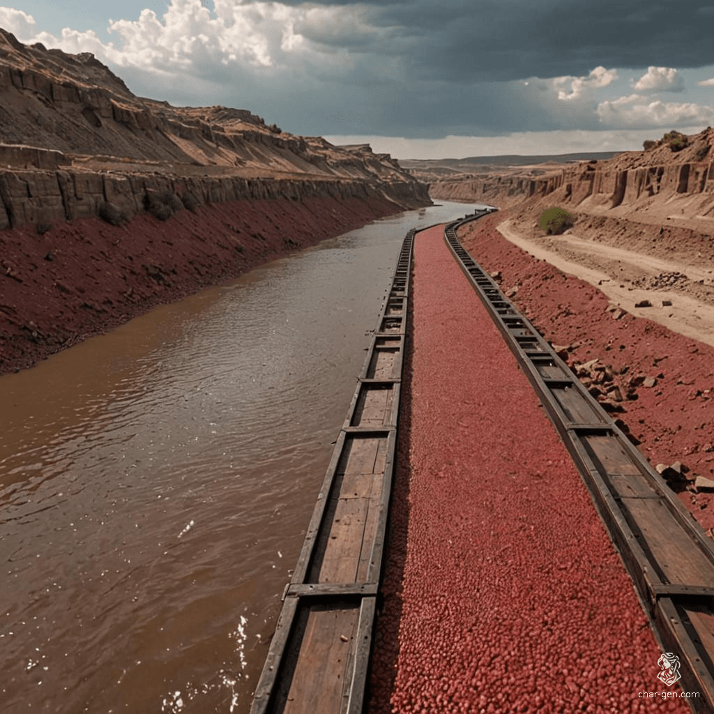 Drifting along the River Styx, the barren banks reveal cracked earth and lifeless stone, while a deep crimson sky rains meteors like fiery tears. The dark, toxic waters swirl ominously, reflecting the hellish landscape, an eerie testament to the desolation of Avernus.