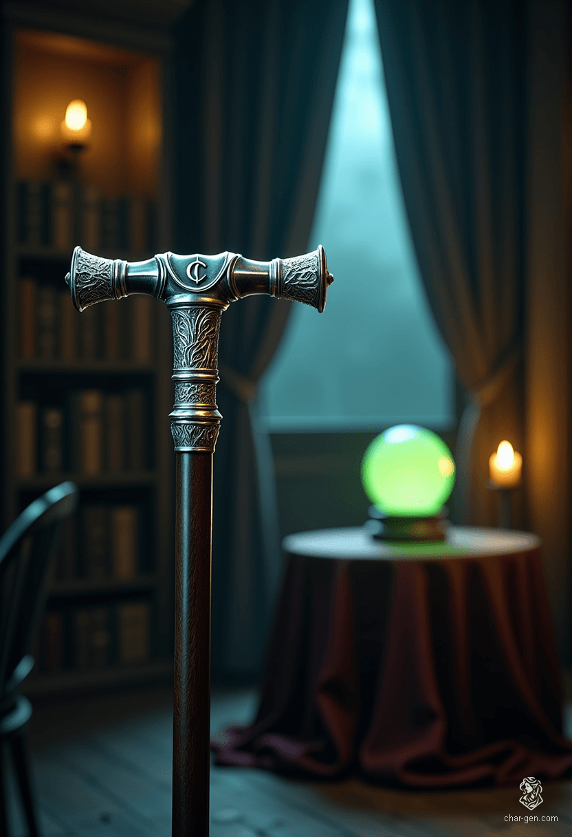 The Cursed Walker is an exquisite cane of polished ebony, its ornate silver handle engraved with a mysterious "C." Infused with ancient magic, it grants its wielder the ability to commune with spirits, unearthing lost secrets that linger in the shadows of the past.