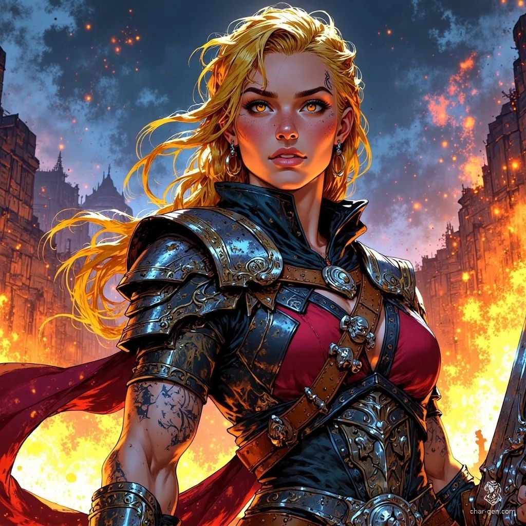 A vibrant, anime-inspired adventurer from a bustling guild, depicted with bold lines and exaggerated features. Their dynamic pose and bright colors highlight a spirited, fearless personality ready to face fantastical quests with energy and charm.