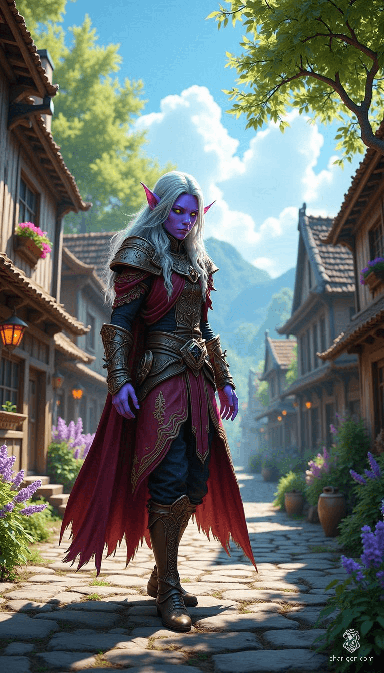 Carelzo Wazanx is a 123-year-old elf rogue, boasting a medium build and standing 165 cm tall. His stealthy presence is enhanced by gleaming metallic silver-gray hair and distinct pale purple skin. Yellow eyes gleam with arcane knowledge, surrounded by a magical aura and adorned with intricate sigils.