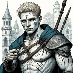 Larrius the Apprentice is a 20-year-old human wizard with striking greenish-blue eyes and birthmarked white skin. Once a slave, he was mentored by Master Prynd after secretly learning magic. Intelligent and wise, Larrius wields a quarterstaff and seeks knowledge for self-improvement, often struggling to keep secrets and speak tactfully. He values beauty, knowledge, and personal growth.