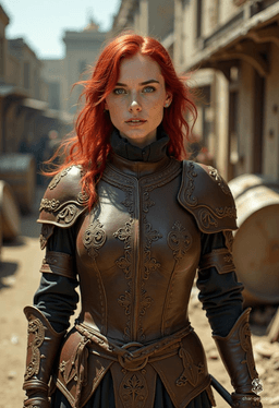 Sarah Jessica White, a charming and nimble Waterdhavian bard, wields a rapier with grace. Adorned in intricately detailed leather armor, her bold cherry-red hair and striking blue eyes captivate audiences. While she presents herself as a hero, hidden beneath her noble facade lies a scandalous secret and an insatiable desire for indulgence.