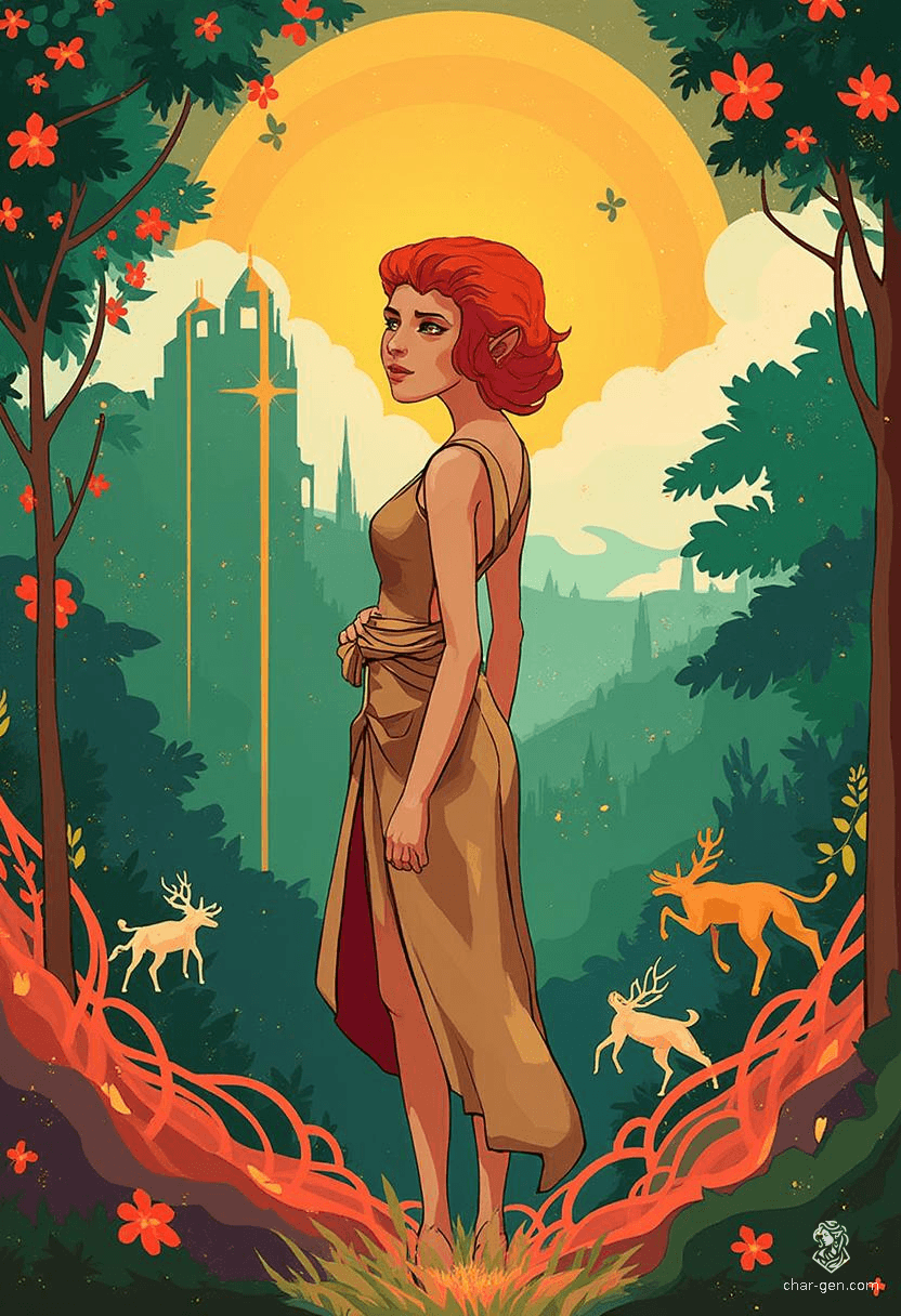 Keyleth, a socially awkward half-elven druid of the Ashari tribe, wields profound wisdom despite her petite stature. With bold cherry-red hair and earthy animal companions, she masters air manipulation and beast shaping, embarking on a journey to prove her leadership among Tal’Dorei's elemental realms.