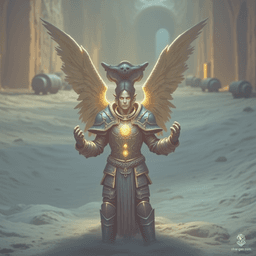 Puriel, a divine aasimar fighter, exudes confidence as a soldier draped in intricately detailed chain mail. With a subtle glow and unusual colored eyes, he wields a greataxe with strength, showcasing his battlemaster skills. While not the sharpest, his hardy nature and angelic lineage make him a formidable presence on the battlefield.