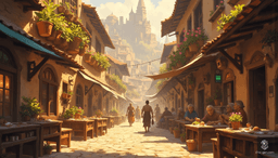 In Westcrown’s central square, golden sunlight bathes weathered cobblestones, casting enchanting shadows. Artisans' creations shimmer amidst hanging flower pots, rich with color. Whispered laughter mingles with a gentle breeze, as the warmth of community breathes life into the city's timeless, faded elegance.