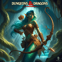 A skilled ranger, this enchanting female triton boasts a striking blue upper half adorned with curly hair, while her scaly, fish-like lower half allows for swift movement through water. With fair skin that glimmers in the sunlight, she navigates land and sea with unmatched precision.