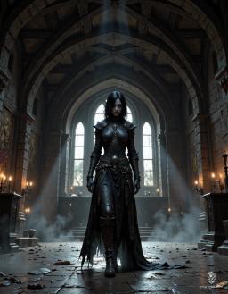 In the depths of a shadowy castle, a young female assassin glides effortlessly through the night. Her jet-black bob frames a pale face, accentuated by form-fitting leather armor that highlights her curvy figure. With daggers hidden expertly on her person, she embodies both beauty and danger.