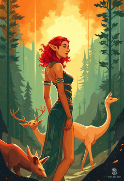 Keyleth, a socially awkward half-elven druid of the Ashari tribe, wields profound wisdom despite her petite stature. With bold cherry-red hair and earthy animal companions, she masters air manipulation and beast shaping, embarking on a journey to prove her leadership among Tal’Dorei's elemental realms.