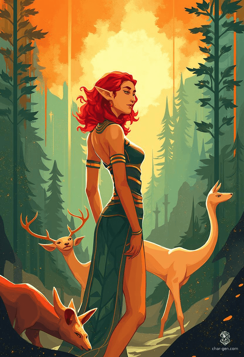 Keyleth, a socially awkward half-elven druid of the Ashari tribe, wields profound wisdom despite her petite stature. With bold cherry-red hair and earthy animal companions, she masters air manipulation and beast shaping, embarking on a journey to prove her leadership among Tal’Dorei's elemental realms.