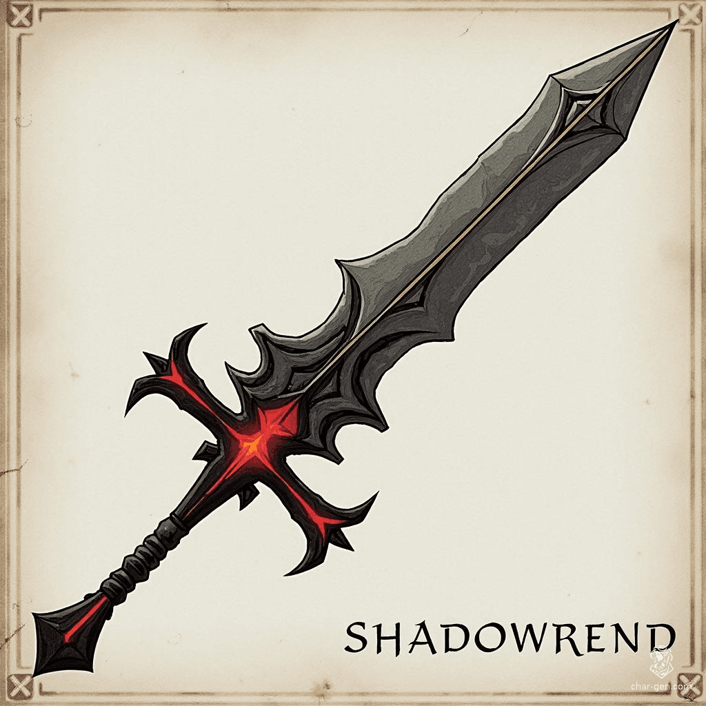 Shadowrend is a malevolent sword forged from the essence of nightmares, its blade swirling with oppressive darkness. Whispers of tormented souls echo from its core, granting the wielder the power to sap the life force of foes. Those who succumb to its call find themselves forever entwined in its sinister grasp.