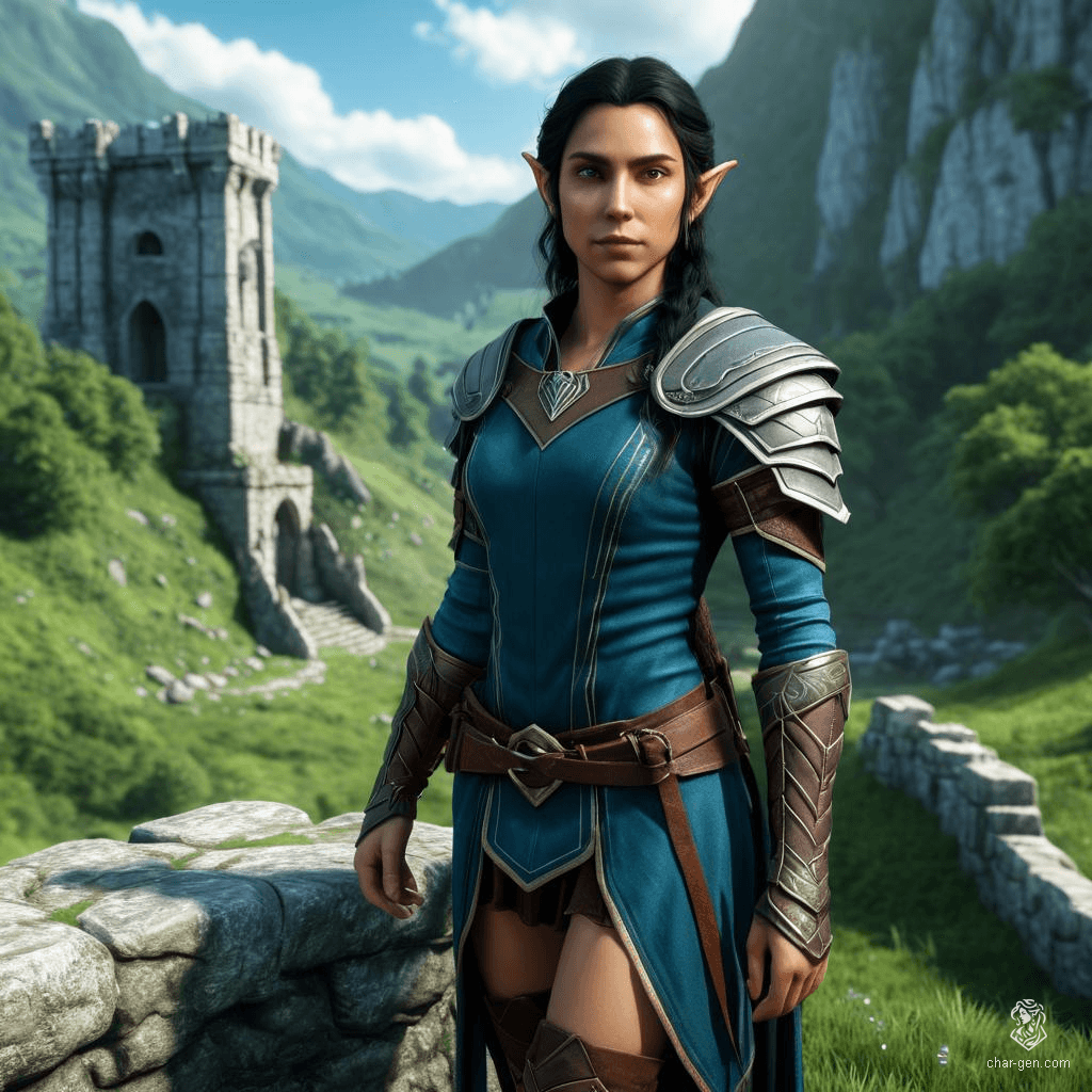 Vex'ahlia, a 28-year-old female half-elf, is a nimble and keen-eyed ranger known for her stealth and hunting skills. Raised in an elven city but unaccepted, she left to embrace the wilderness and gained a loyal bear companion, Trinket.