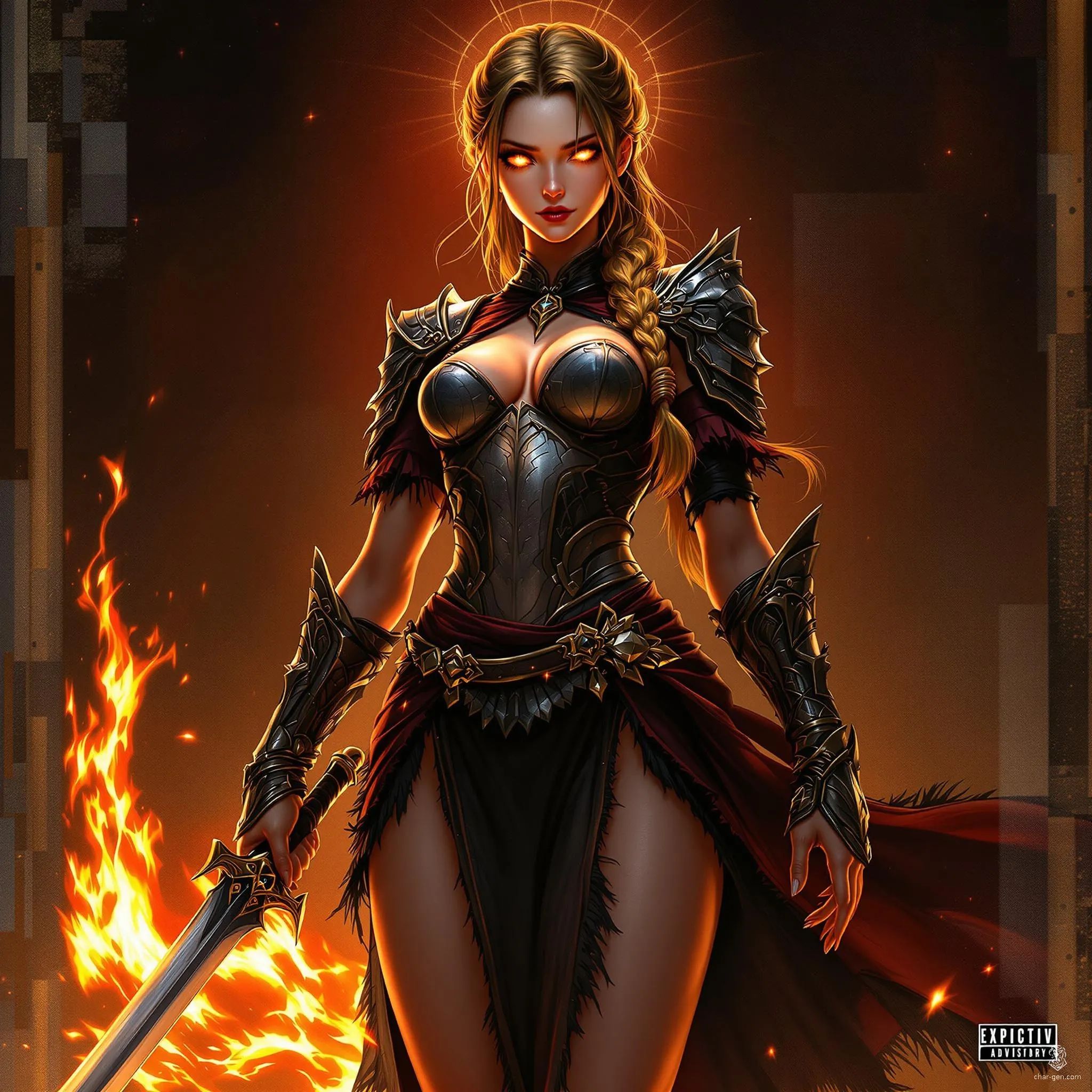 Zafirah is a radiant aasimar cleric-warrior, clad in intricate half-plate armor and wielding a scimitar with unwavering confidence. Her honey-hued skin and sapphire eyes glow softly, reflecting her celestial heritage. Nimble and wise, she moves with serene grace, embodying both divine strength and fierce resolve.