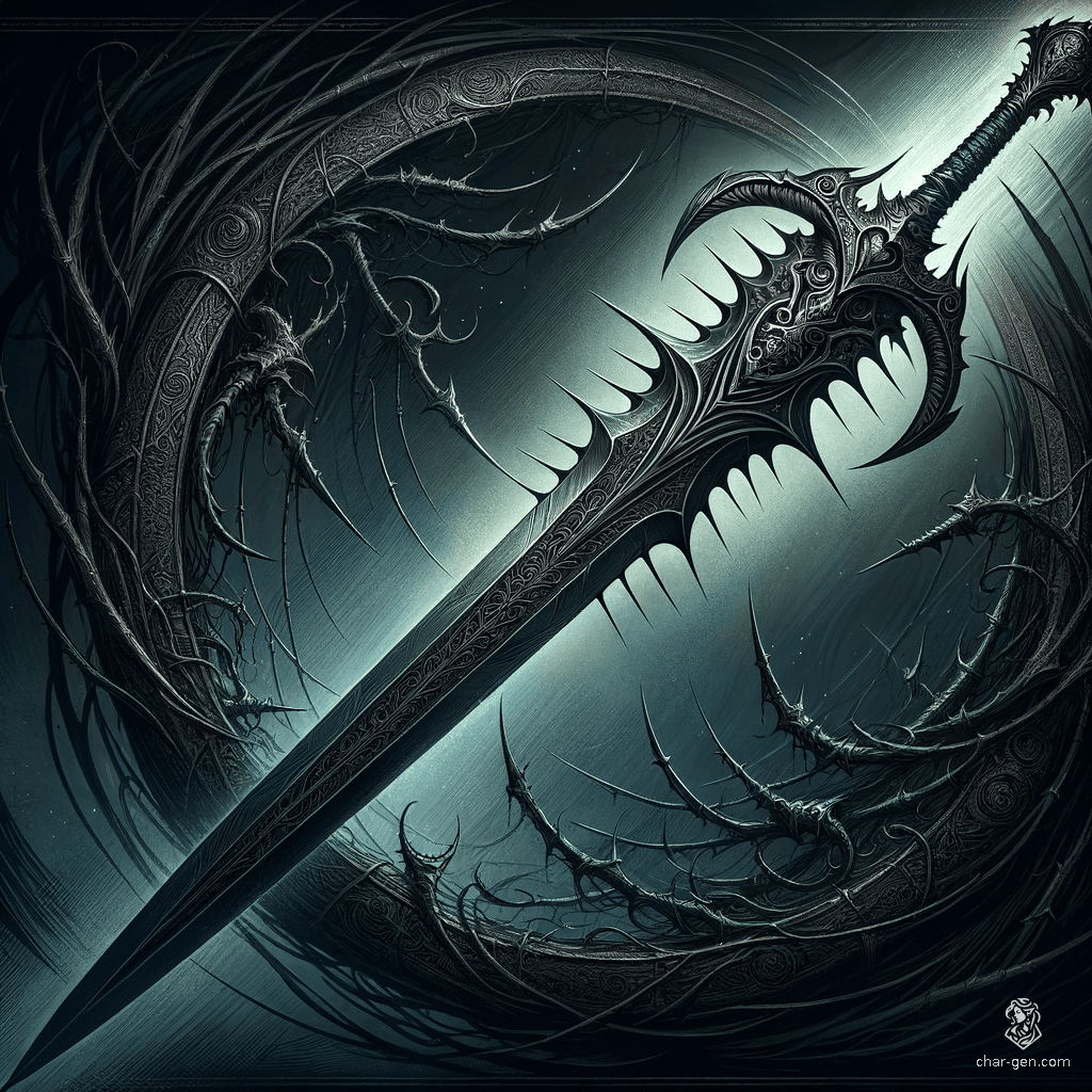 The Sword of 1000 Needles is a longsword of intricate dark mysticism. When wielded, it painfully injects the user with a thousand micro-needles, bestowing a surge of dark power. The blade is adorned with cryptic runes and whispers malevolent secrets, shrouding its bearer in an eerie, arcane aura.