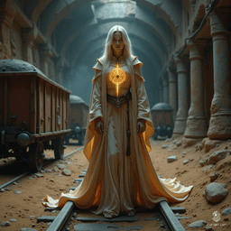 An ethereal aasimar cleric, this holy woman radiates a gentle glow, embodying calm and compassion. Her angelic features are accentuated by unusual colored eyes, reflecting her divine connection. With a prominent holy symbol at her side, she guides others with wisdom and serenity.