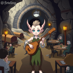 A stunning female changeling bard with fair skin and a top knot, known as the most attractive woman you'll ever see. She manages a bustling tavern, delighting patrons with her lute and expressive gestures, using her smile and intelligent eyes to masterfully seduce and charm all who enter.