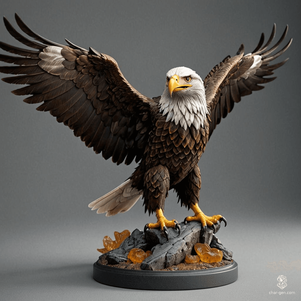 The Amber Eagle, a masterfully carved figurine, glows with a warm, golden hue, capturing the essence of a soaring eagle. Legends say that when held aloft under the moonlight, it grants the bearer visions of distant skies and uncharted paths, igniting the spirit of adventure.
