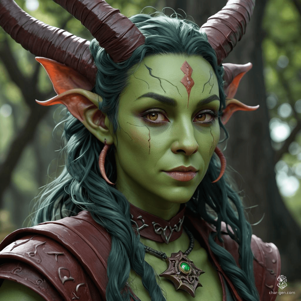 Lilith Valmoira, a wise 327-year-old female Tiefling Druid, blends earthy elements with intelligence. With devilish features like horns and a long tail, she wields a twig-adorned staff and wears detailed hides. Raised amid animosity, she sought solace in nature, only to land in Barovia's cursed valley.