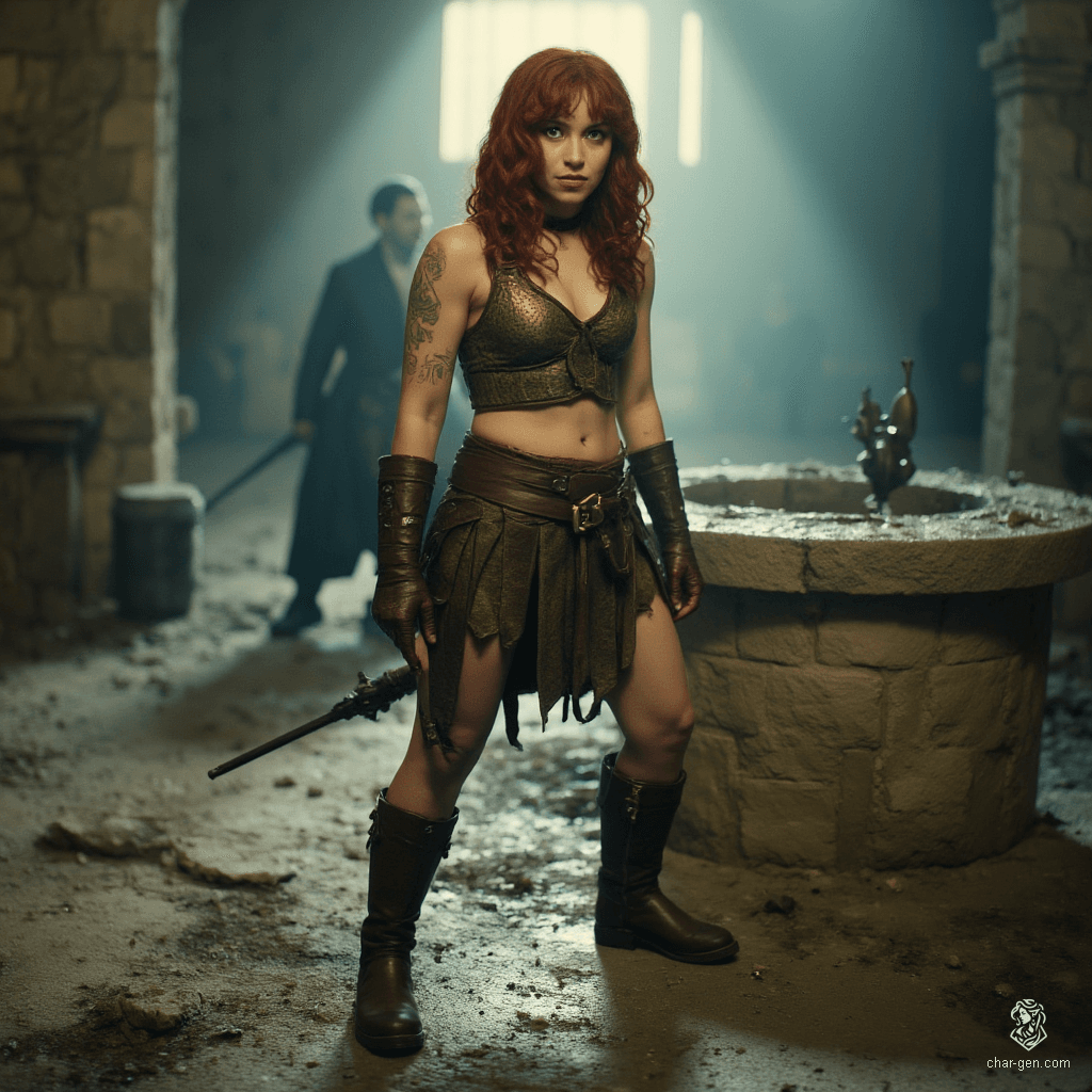 Izzy, a newly emancipated halfling assassin, blends youthful charm with a grizzled edge. With shimmering green-scaled patches on her pale skin and fierce yellow-green eyes, she dons practical brown leather armor. Lurking in shadows, her playful half-smile masks a lethal proficiency, embodying the thrill of the hunt in a world of danger.