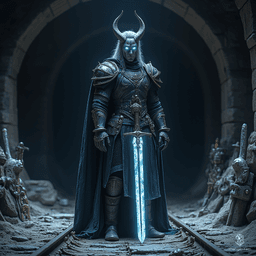 Elceran, a 347-year-old shadar-kai fighter, stands tall at 6 feet with raven hair, obsidian eyes, and a greyish complexion. Clad in intricate splint armor, he wields a greatsword, haunted by guilt and seeking redemption while conversing with unseen spirits. Compassion eludes him as he embraces his shadowy heritage.