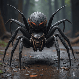 The Drider is a fearsome hybrid with the upper body of a drow dark elf and the lower body of a giant spider. It has eight legs, sharp fangs, and a venomous bite. Its bloodied skin texture contrasts starkly, enhancing its monstrous appearance.