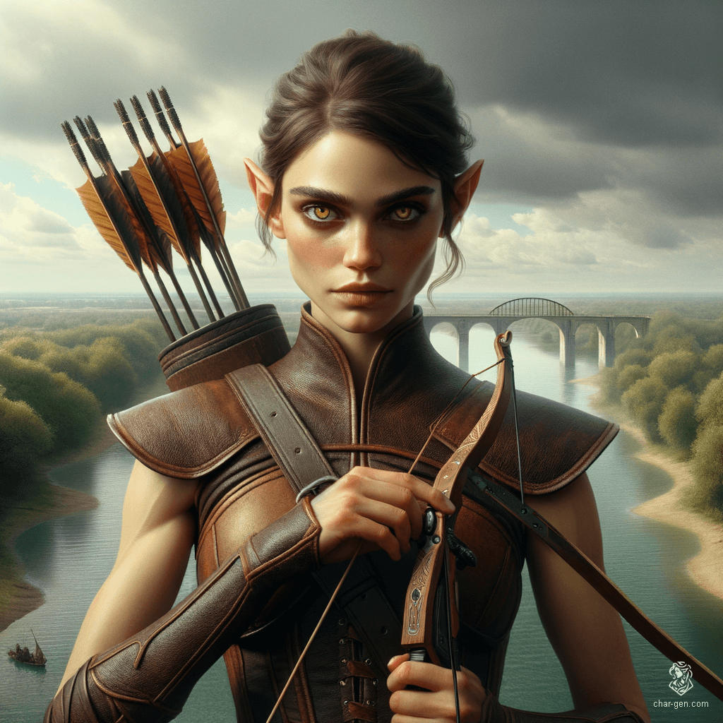 Izzy is a perky halfling assassin, skilled with a crossbow and exuding a blend of charm and menace. Her striking yellow-green eyes and shimmering green scales hint at her lethal prowess. Clad in tight leather armor, she eagerly awaits her prey, a dangerous blend of youthful beauty and chilling competence.