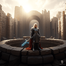Puriel is a formidable aasimar fighter with angelic lineage, radiating a subtle glow. Clad in intricate chain mail and wielding a greataxe, his medium build is complemented by striking, unusual-colored eyes and bold blond cornrows. With unwavering confidence, he stands proud as a battlemaster ready for battle.