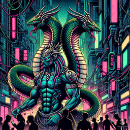 With a sleek serpentine body and a humanoid torso, the jewel-adorned Naga boasts a formidable hooded cobra head and a mesmerizing gaze. Its graceful coils move with elegance, poised to strike at any moment, embodying both beauty and deadly power in the fantasy realm.