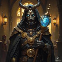 The Clockwork Sage is an enigmatic figure enveloped in intricately designed robes and a metallic mask that reveals nothing but glowing blue eyes. With gears ticking in harmony and a crystalline hourglass staff, he embodies the secrets of time and dark ambition within a shadowy chamber of ancient wisdom.