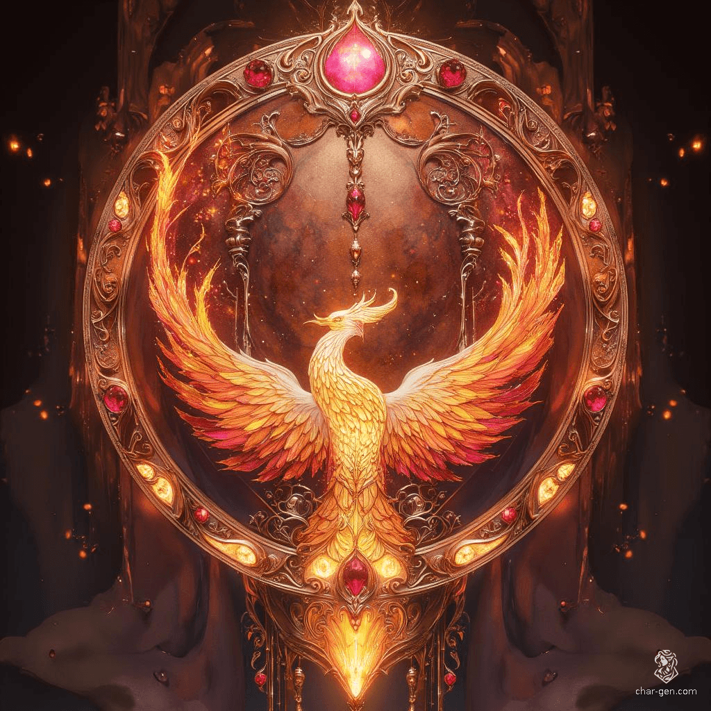 The Phoenix Feather Crown is a legendary circlet of enchanting beauty, crafted from shimmering gold and adorned with radiant feathers of vibrant orange, red, and golden yellow. Embellished with ruby gemstones, it ignites a warm glow, symbolizing rebirth and the indomitable spirit of the phoenix, bestowing immense power upon its wearer.