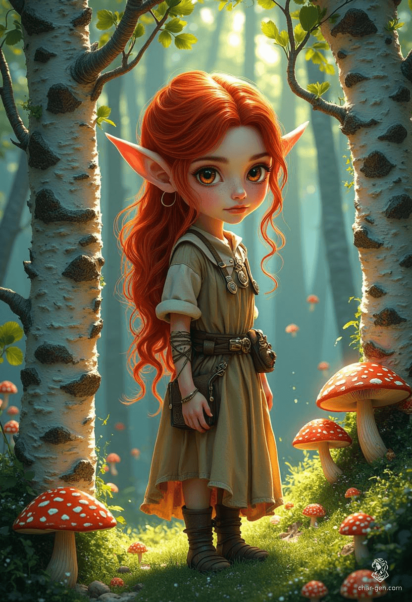 Keyleth, a petite 17-year-old Half-Elven druid of the Air tribe, possesses a profound wisdom hidden beneath her socially awkward exterior. With striking cherry-red hair and earthy animal companions, she embarks on her Aramente journey to prove herself amidst self-doubt and high expectations.