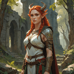 Keyleth, a 17-year-old female Half-Elf druid of the Ashari tribe, with fair skin and bold cherry-red hair, commands natural and animal magics. Raised in the Air tribe and extremely wise but lacking other attributes, she embarks on the Aramente to prove her worthiness as a future headmaster.