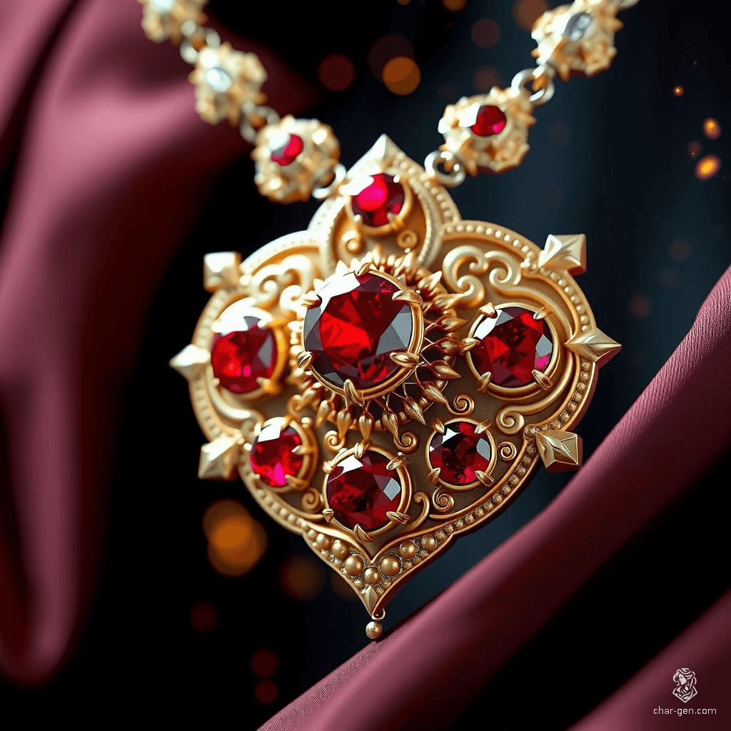 The Necklace of Fireballs is an exquisite blend of gold and platinum, set with nine large, fiery rubies. Each gemstone holds the power to unleash a devastating fireball, capable of turning the tide in any battle. Fiery enchantments shimmer across its surface, hinting at its latent, destructive potential.