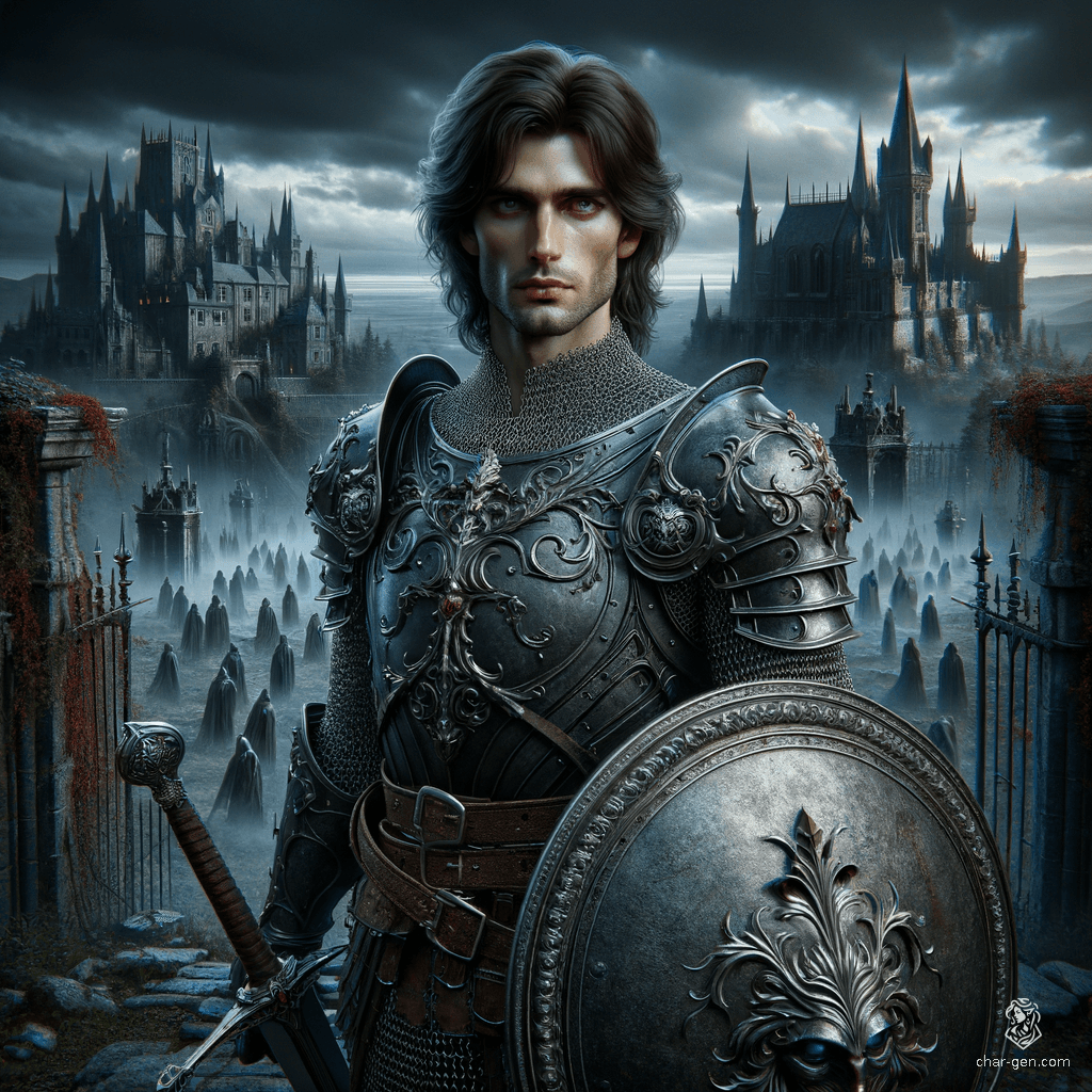 Marcus Thorne is a gallant and noble 25-year-old human Paladin standing at 6'4” with a medium build and fair skin. With rich espresso brown hair and piercing blue eyes, he exudes charm and dignity. A devout protector, he carries a detailed shield and longsword, unwavering in his loyalty and duty to care for his people.