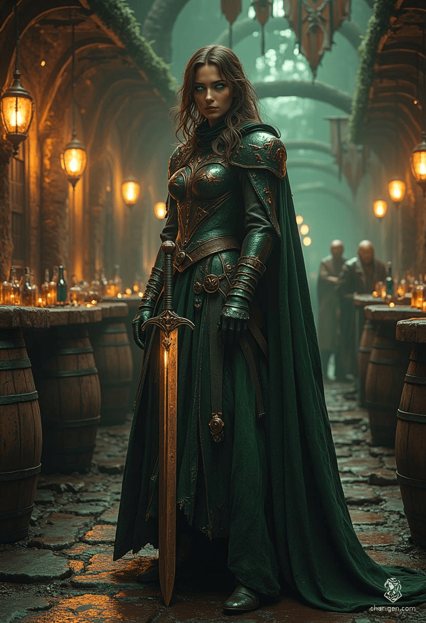 Miatte Derethian is a 30-year-old human fighter, haunted by her past and driven to protect the innocent. With striking pale skin, rich espresso hair, and green eyes, she wields her longsword with precision, clad in a distinct winged cloak. A survivor from the fallen island of Dereth, she battles monsters to exorcise her own demons while communicating with unseen spirits.