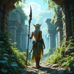 The Spiritborn druid, a nimble wood elf of medium build, wields a glaive with unwavering strength. Adorned in intricately detailed hides, they summon the earth's power alongside loyal animal companions, embodying harmony and wisdom in their lush, natural realm.