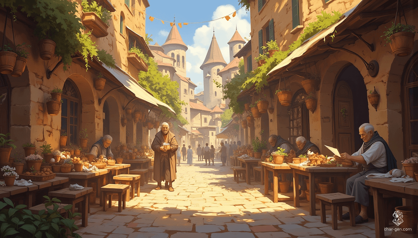 In Westcrown’s central square, golden sunlight bathes weathered cobblestones, casting enchanting shadows. Artisans' creations shimmer amidst hanging flower pots, rich with color. Whispered laughter mingles with a gentle breeze, as the warmth of community breathes life into the city's timeless, faded elegance.