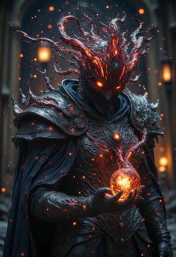In a realm of shadows, the entity stands cloaked in ethereal darkness, its piercing gaze illuminated by a haunting light. With intricate patterns etched into its skin, it embodies a blend of grace and menace, commanding both fear and fascination in the heart of every beholder.