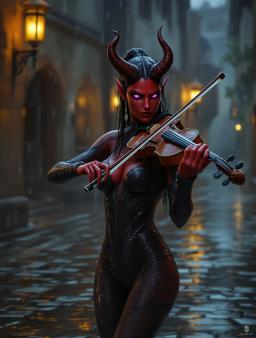 In a medieval cobblestone square drenched by heavy rain, shimmering puddles mirror the warm glow of lanterns. The air is thick with mist, while the rhythmic patter of raindrops dances against the stones, creating a magical ambiance that envelops the surroundings in a warm, ethereal light.