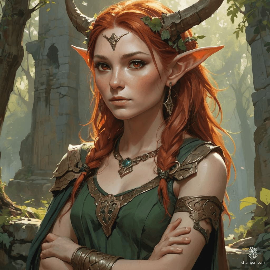 Keyleth, a 17-year-old female Half-Elf druid of the Ashari tribe, with fair skin and bold cherry-red hair, commands natural and animal magics. Raised in the Air tribe and extremely wise but lacking other attributes, she embarks on the Aramente to prove her worthiness as a future headmaster.