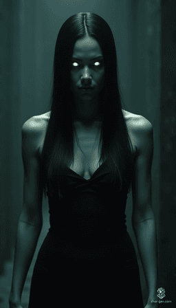 Zorya is a mesmerizing, alien entity with long, dark hair and hypnotic eyes that shine like beacons. Her slender form boasts predatory features, including sharp teeth and backward-bent legs, granting her an unsettling grace. Every movement whispers of ancient power, evoking both allure and dread.