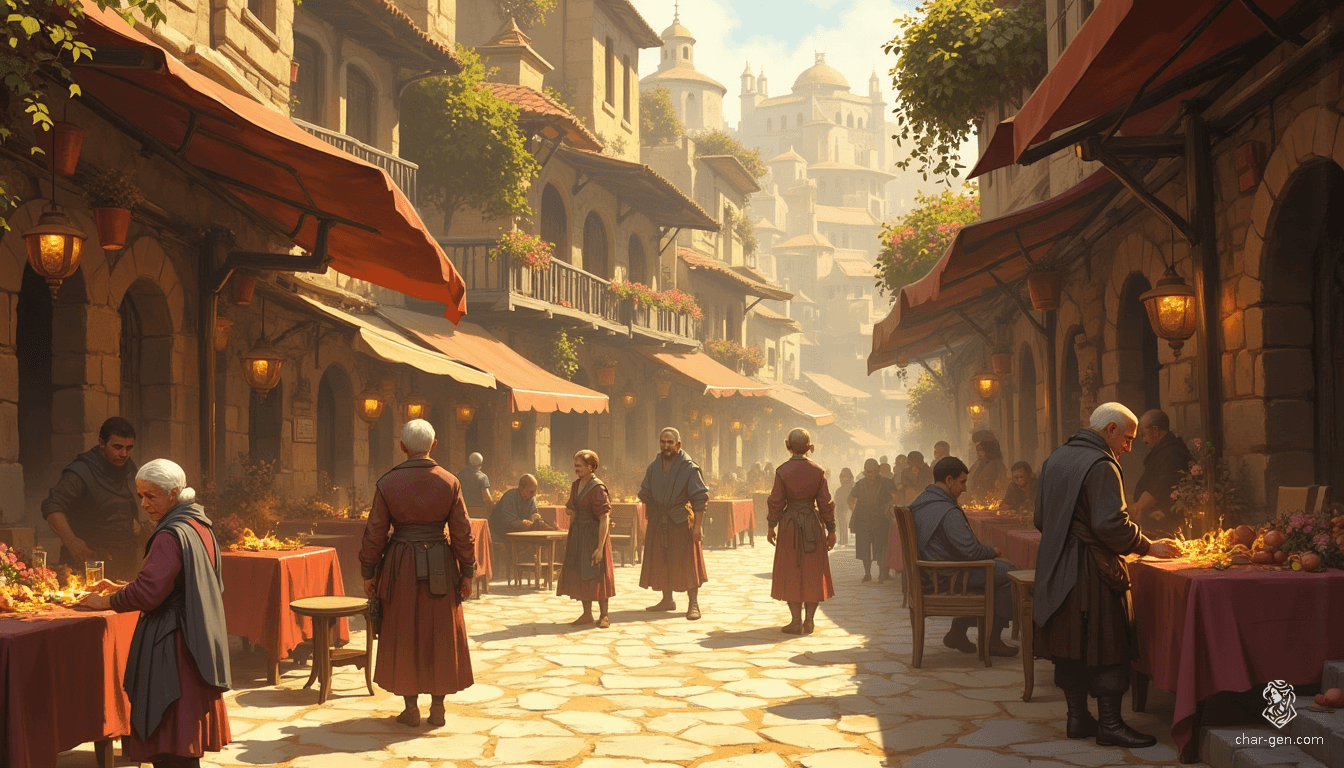 In Westcrown’s central square, golden sunlight bathes weathered cobblestones, casting enchanting shadows. Artisans' creations shimmer amidst hanging flower pots, rich with color. Whispered laughter mingles with a gentle breeze, as the warmth of community breathes life into the city's timeless, faded elegance.