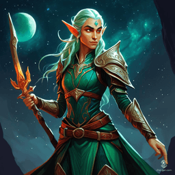 Hena Bracho is a highborn swashbuckler, a female High Elf/Celestial Eladrin, combining her roles as a Thief Rogue and Champion Fighter. With fair skin, long silver hair, and violet eyes, she’s agile and skilled in acrobatics, deception, and lockpicking. Driven by noble obligation and family bonds, she navigates the world with a curious, collected demeanor, seeking rare items.