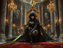 Ithora is a nimble and cunning human rogue, standing 5'2" with pale skin and striking ice-blue eyes. Clad in dark leather armor and a silk cape, she silently prowls royal halls, wielding a serrated dagger coated in toxic ichor. Haunted by a tragic past, she seeks redemption.