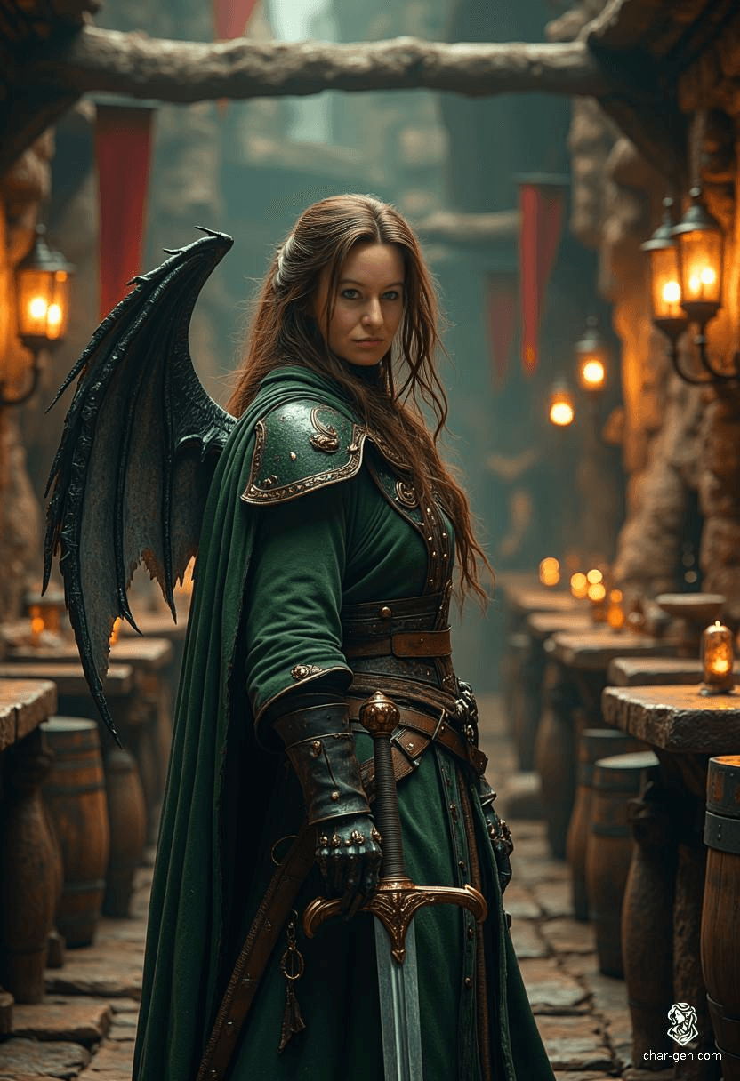 Miatte Derethian is a 30-year-old human fighter, haunted by her past and driven to protect the innocent. With striking pale skin, rich espresso hair, and green eyes, she wields her longsword with precision, clad in a distinct winged cloak. A survivor from the fallen island of Dereth, she battles monsters to exorcise her own demons while communicating with unseen spirits.